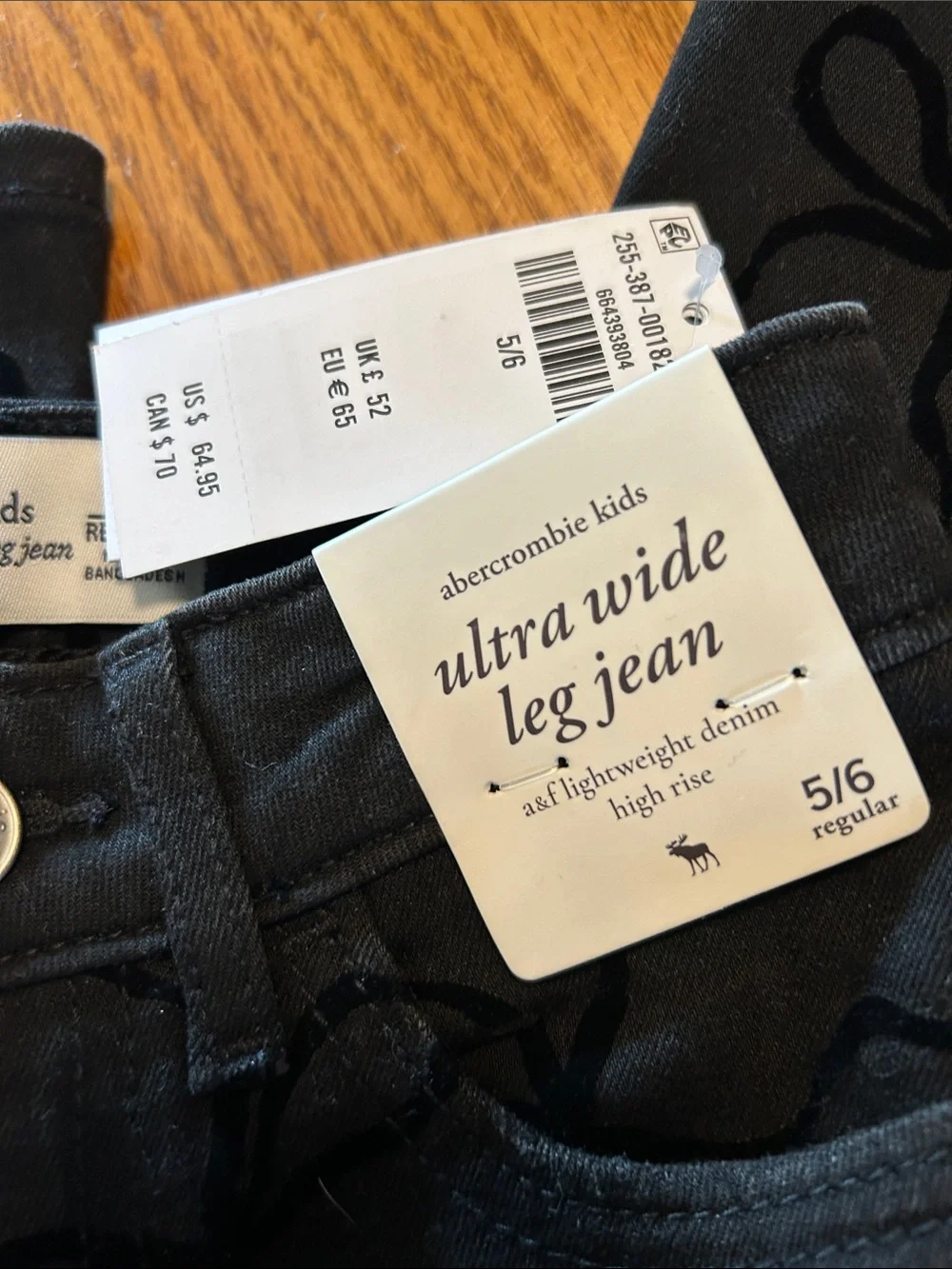 abercrombie kids Black Wide-Leg Jeans with Bow Print